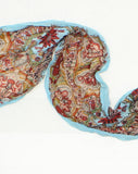 ZUZIFY Aqua Lightweight Lotus Patterned Rectangular Scarf