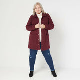 Denim & Co. Plus Size Sherpa Bonded With Fleece Snap Jacket Burgundy 2X