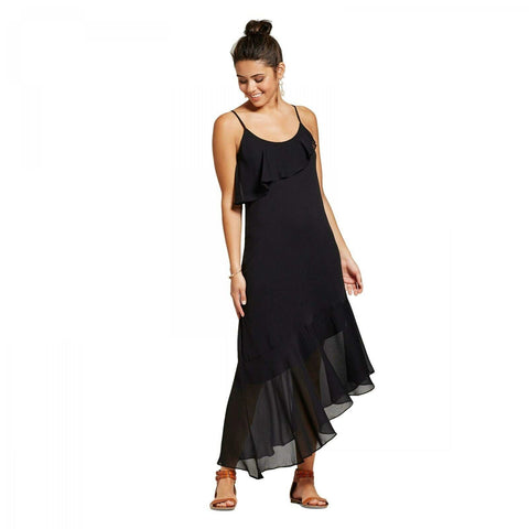 Xhilaration Women's Asymmetrical Maxi Dress Black XS