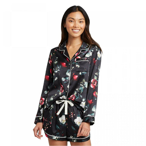 Stars Above Women's Floral Print Satin Long Sleeve Notch Collar Pajama Set