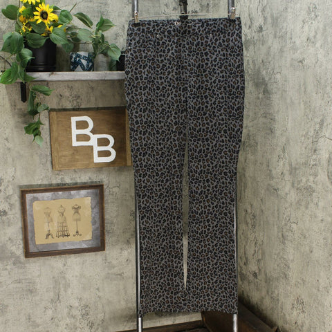 DG2 by Diane Gilman Pull On Ponte Boot Cut Pants Gray Leopard Medium Tall