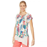 Lemon Way Women's Dolman Sleeve Tropical Printed Slub Knit Top