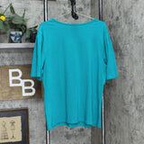 Denim & Co. Essentials Jersey Elbow-Sleeve Scoop Neck Top Fall Turquoise Large