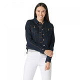 Du Jour Women's Denim Jacket With Ruffle Back Detail