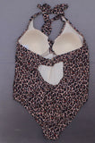 Kona Sol Women's Twist Front One Piece Swimsuit Leopard Brown Plus 18W