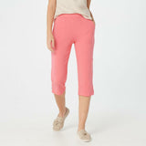 Denim & Co. Active French Terry Cargo Capri Pants Warm Coral Petite Small