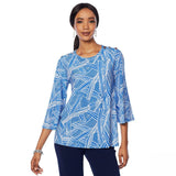 Antthony Women's Smooth Sports Printed Top With Button Detail Blue Large