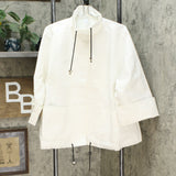 MarlaWynne Women's Canvas Drama Snap Front Jacket With Pockets White Large