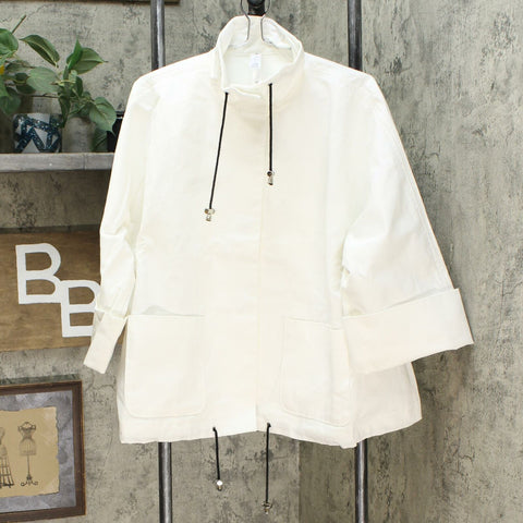 MarlaWynne Women's Canvas Drama Snap Front Jacket With Pockets White Large