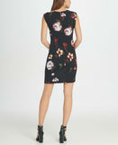 DKNY Women's Floral Print Sleeveless Ruched Sheath Dress