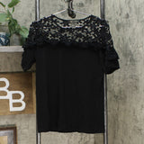 DG2 by Diane Gilman Crochet And Ruffle Top Black Small