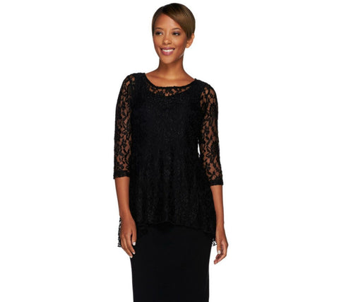Women with Control Lace Tunic and Jersey Knit Tank Black XXS