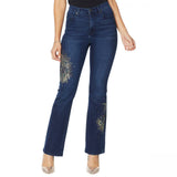 DG2 by Diane Gilman Women's Petite Peacock Embellished Boot Cut Denim Jeans