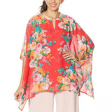 Nina Leonard Women's Printed Chiffon Kimono Tunic With Tank Top