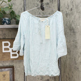 LaBellum by Hillary Scott Women's Embroidered Bell Sleeve Top Blue Small