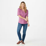 Denim & Co. Plus Size Essentials Elbow Sleeve Textured Knit Henley Top