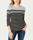 Karen Scott Womens Striped Colorblocked Top Shirt Smoke Grey Heat Medium