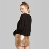 Wild Fable Women's Relaxed Long Sleeve Crewneck Top with Raw Hem