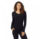 Warm Essentials by Cuddl Duds Women's Textured Fleece Thermal V-Neck Top
