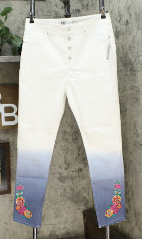 DG2 by Diane Gilman Embroidered Pull On Jeans Ombre Chambray Large Tall