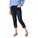 NWT Denim & Co. Perfect Denim Pull-On Crop Jeans With Embroidery. A349207 14