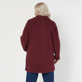 Denim & Co. Plus Size Sherpa Bonded With Fleece Snap Jacket Burgundy 2X