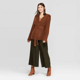 Prologue Women's Long Sleeve Open-Front Belted Rib-Knit Cardigan