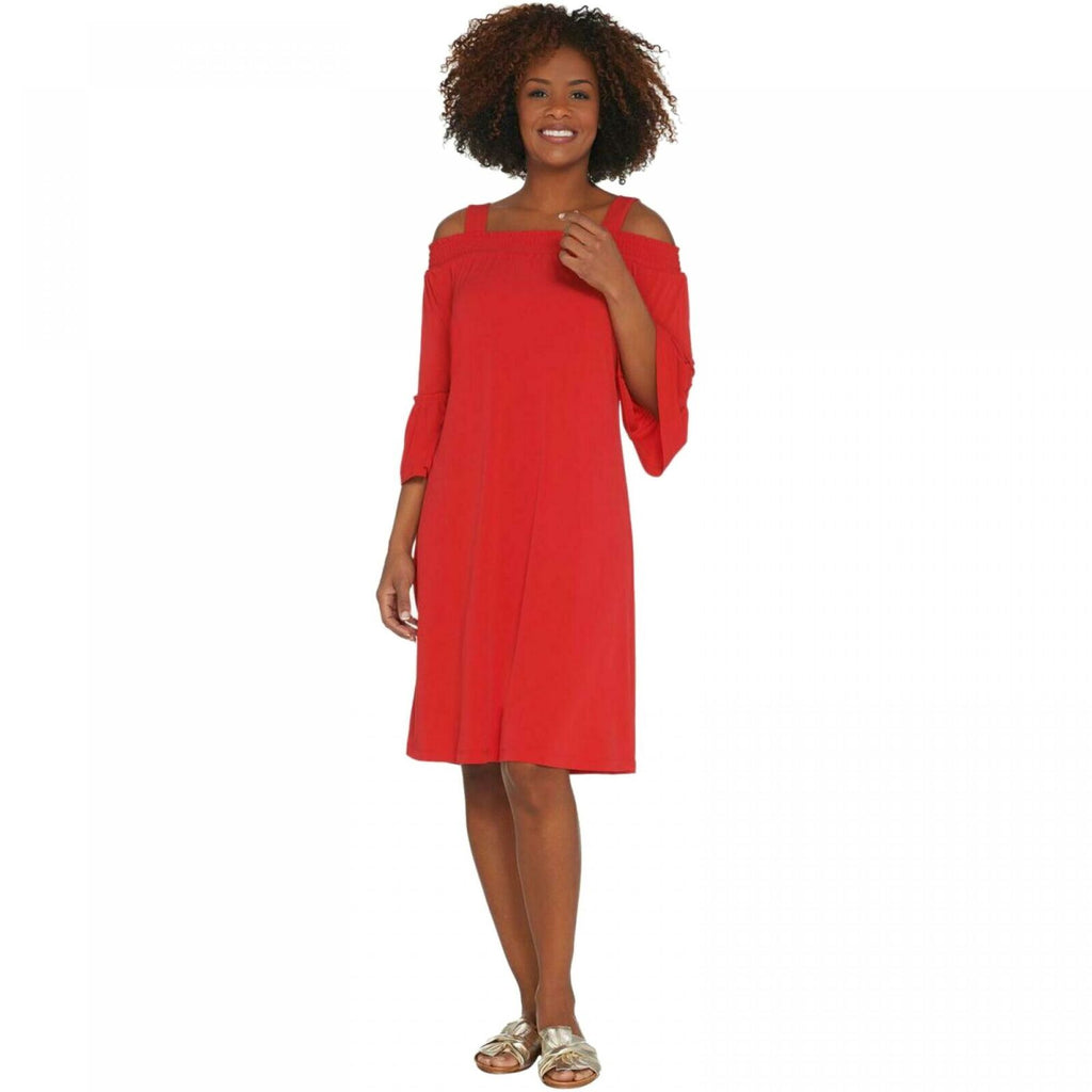 NWT Susan Graver Womens Liquid Knit Off-the-Shoulder Dress. A304093 XX Biggybargains NWT Susan Graver Womens Liquid Knit Off-the-Shoulder Dress. A304093 XX Biggybargains