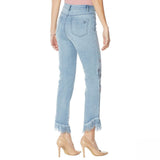 DG2 by Diane Gilman Embellished Fringe Hem Cropped Jeans Chambray 16