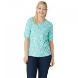 Denim & Co. Women's Floral V-Neck Elbow-Sleeve Jersey Knit Top