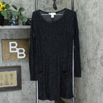 Love Kuza Women's Tri Blend Knit V Neck Dress Black Heather Large