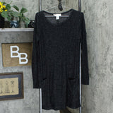 Love Kuza Women's Tri Blend Knit V Neck Dress Black Heather Large
