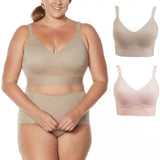 Rhonda Shear 2 Pack Mesh Back Detail Molded Cup Bras Mocha/ Dusty Pink Plus 2X