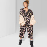 Wild Fable Women's Floral Print 3/4 Sleeve V-Neck Belted Jumpsuit