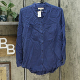 Side Stitch Women's Hi-Low Hem Top With Frayed Hemline And Collar