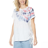 DG2 by Diane Gilman Women's Tie Dye Side Tie T-Shirt White Small