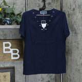 Karen Scott Plus Cotton Layered Look Scalloped Grommet Knit Top
