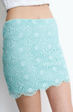 Marineblu Women's Junior Fit Aqua Crochet Lace Mini Skirt With Rhinestones