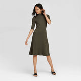 Who What Wear Women's Long Sleeve Ribbed Sweater Dress Olive Large
