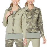 DG2 by Diane Gilman Women's Reversible Twill Denim Jacket Olive Camo XL