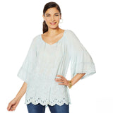 LaBellum by Hillary Scott Women's Embroidered Bell Sleeve Top Blue Small