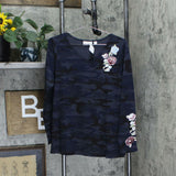 Belle by Kim Gravel Women's Embroidered Floral Camo Long-Sleeve Top
