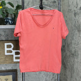 Tommy Hilfiger Women's Short Sleeve V Neck T-Shirt Coralie Orange XL