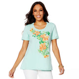 Lemon Way Women's Floral Print T-Shirt Blue Medium