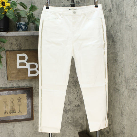 DG2 by Diane Gilman Virtual Stretch Beaded Side Stripe Jeans White 14