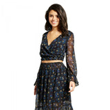 Xhilaration Women's Long Sleeve Smocked Bottom Blouse Black Medium