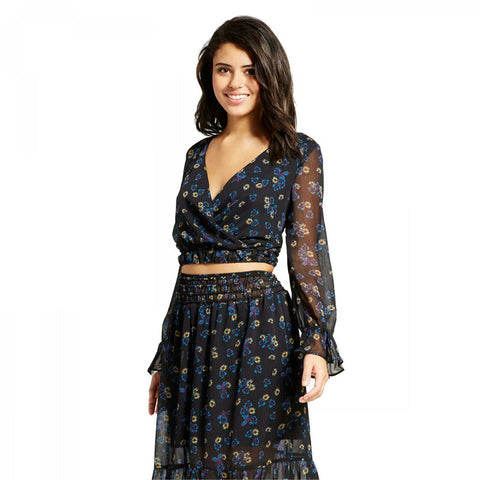 Xhilaration Women's Long Sleeve Smocked Bottom Blouse Black Medium