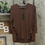 DG2 by Diane Gilman Women's Ruffled Knit Hi Low Hem Top