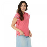 Belle by Kim Gravel Women's Slub Knit Eyelet Flutter Sleeve Top