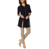 Nina Leonard Women's Miracle Matte Button Up Tie Waist Tunic Top